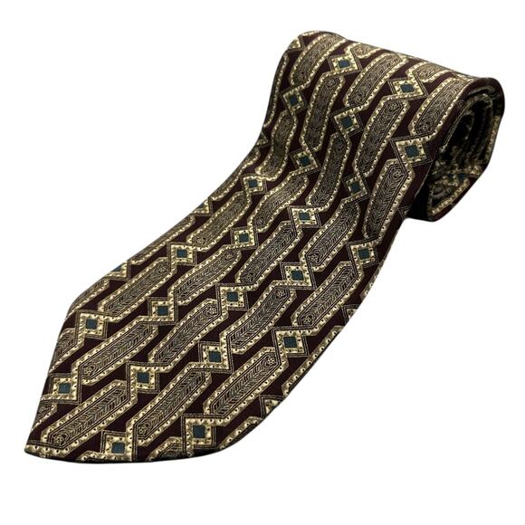 Henry Grethel Vintage Dress Tie Italian Silk Geometric Pattern 57" 4" - Picture 1 of 9